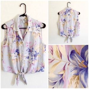 Pretty Hawaiian Tropical Print Blouse Medium L